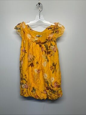 Tendenze Silk Yellow Floral Short Sleeve Scoop-Neck Women’s Blouse